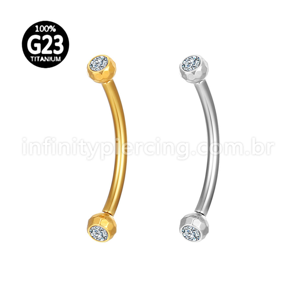 Piercing Barbell Curvo Titânio Lapidada Com Zircônia Cravada Rosca Interna